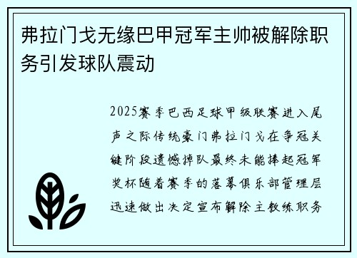弗拉门戈无缘巴甲冠军主帅被解除职务引发球队震动